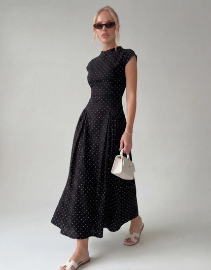 Vintage Polka Dot Ruched Midi Dress