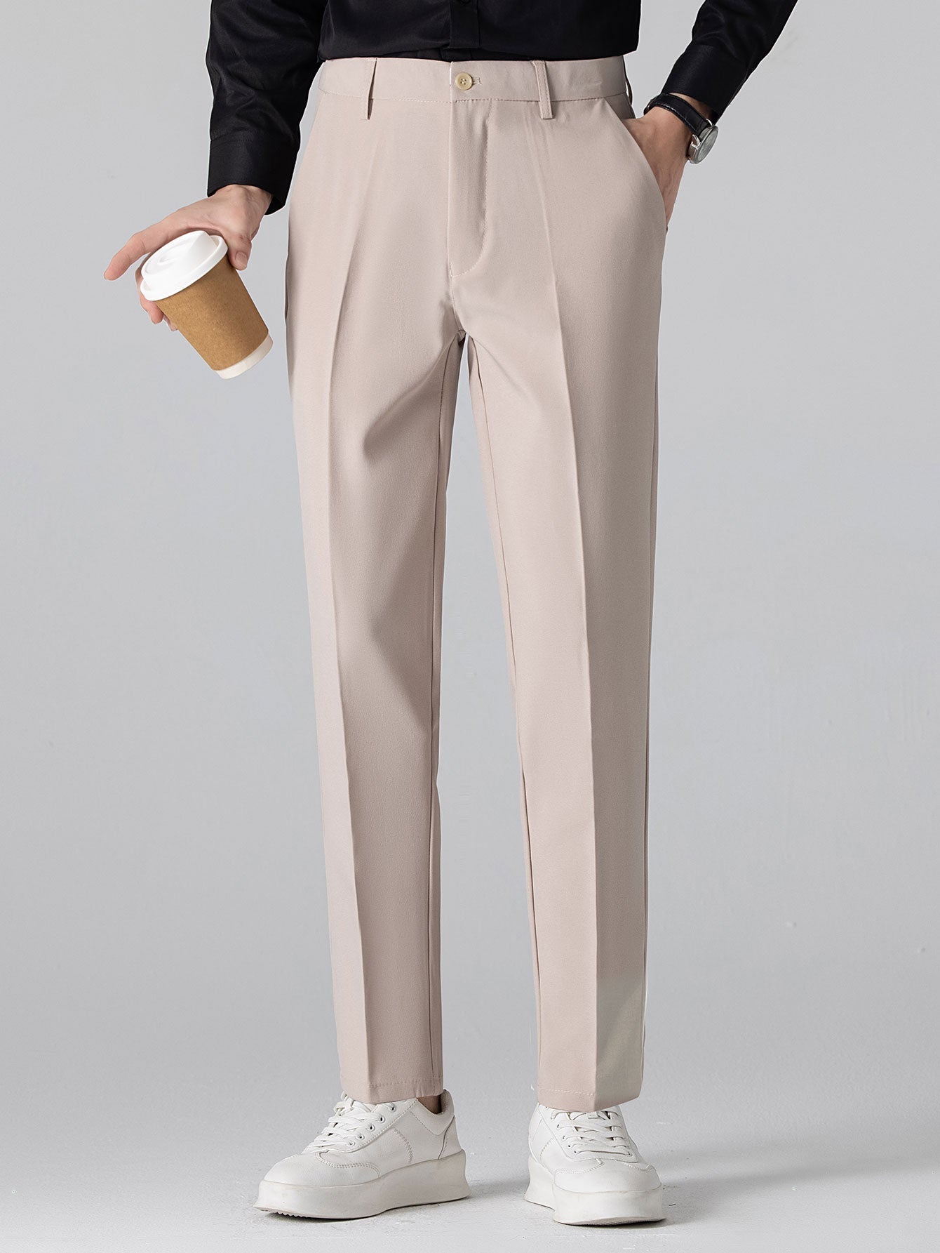 Geometric Knit V Neck Polo Shirt & Slim Fit Tapered Trousers
