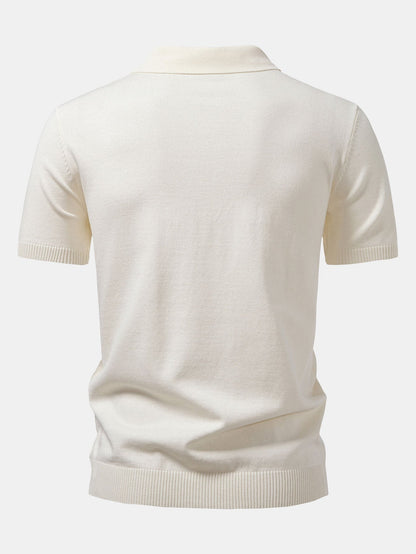 Twist Jacquard Knitted Zipper Polo Shirt & Slim Fit Tapered Trousers