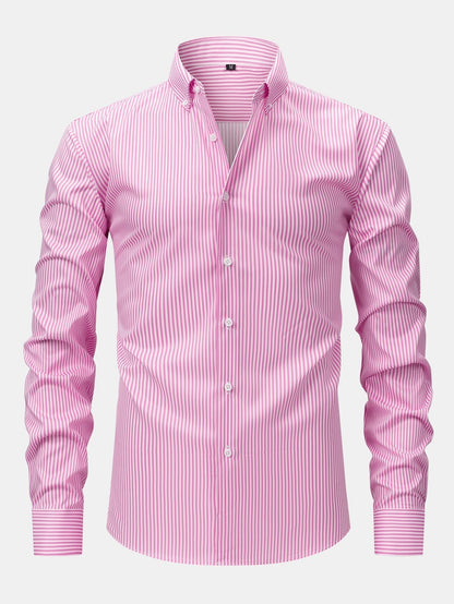 Long Sleeve Stripe Button Up Shirt & Slim Fit Tapered Trousers