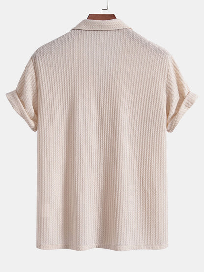 Short Sleeve Knitted Waffle Cuban Shirt & Straight Leg Linen Pants